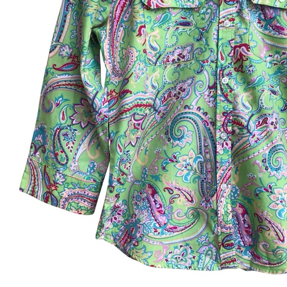 Chaps Green Paisley Button Up Shirt NEW - Picture 6 of 6